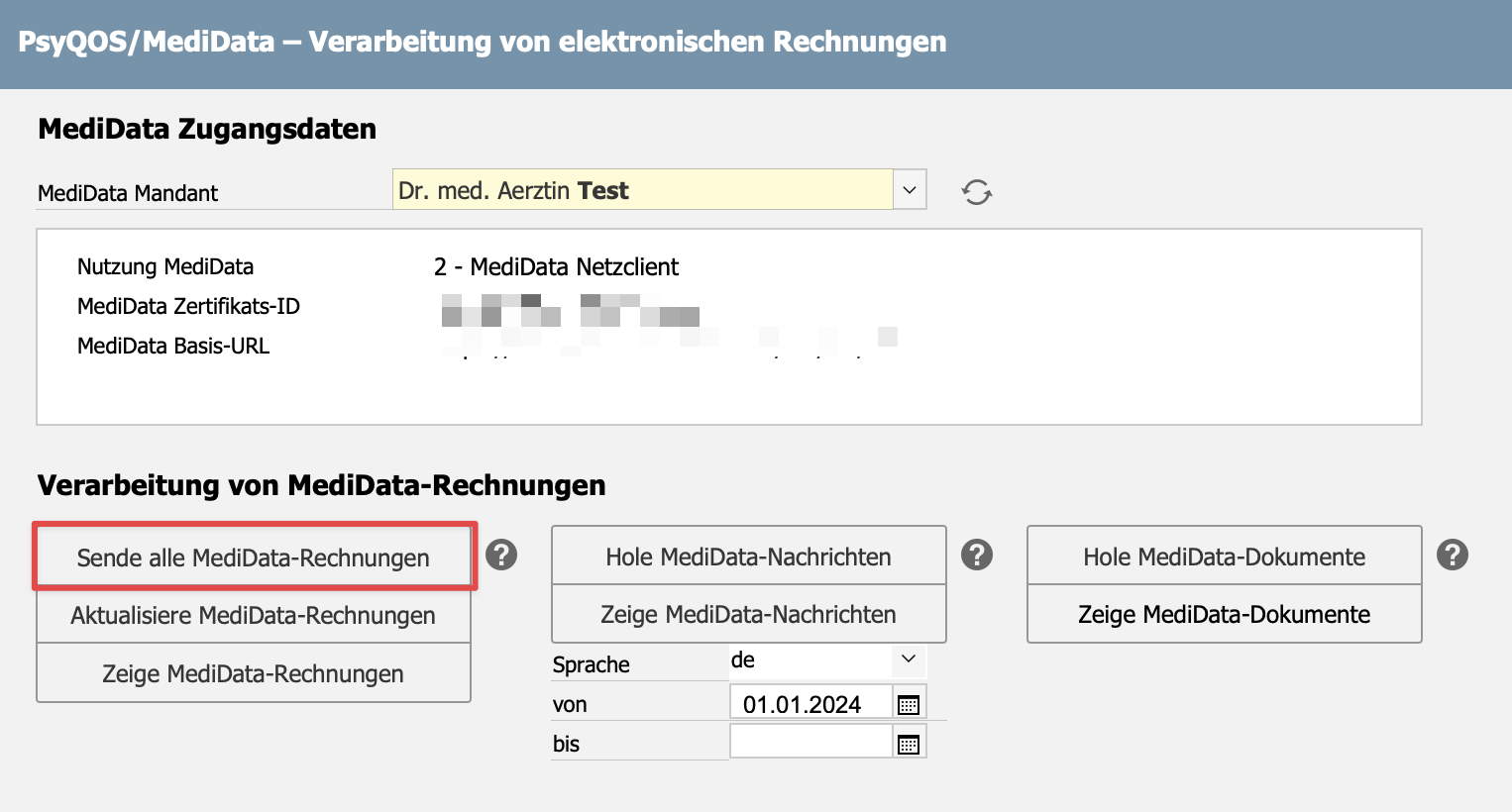 Screenshot MediData Send Invoices