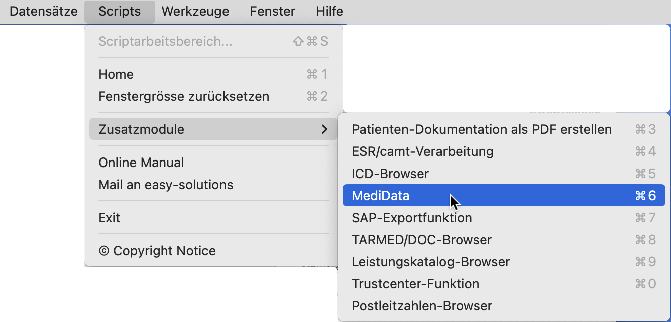 Screenshot MediData Scriptmenu